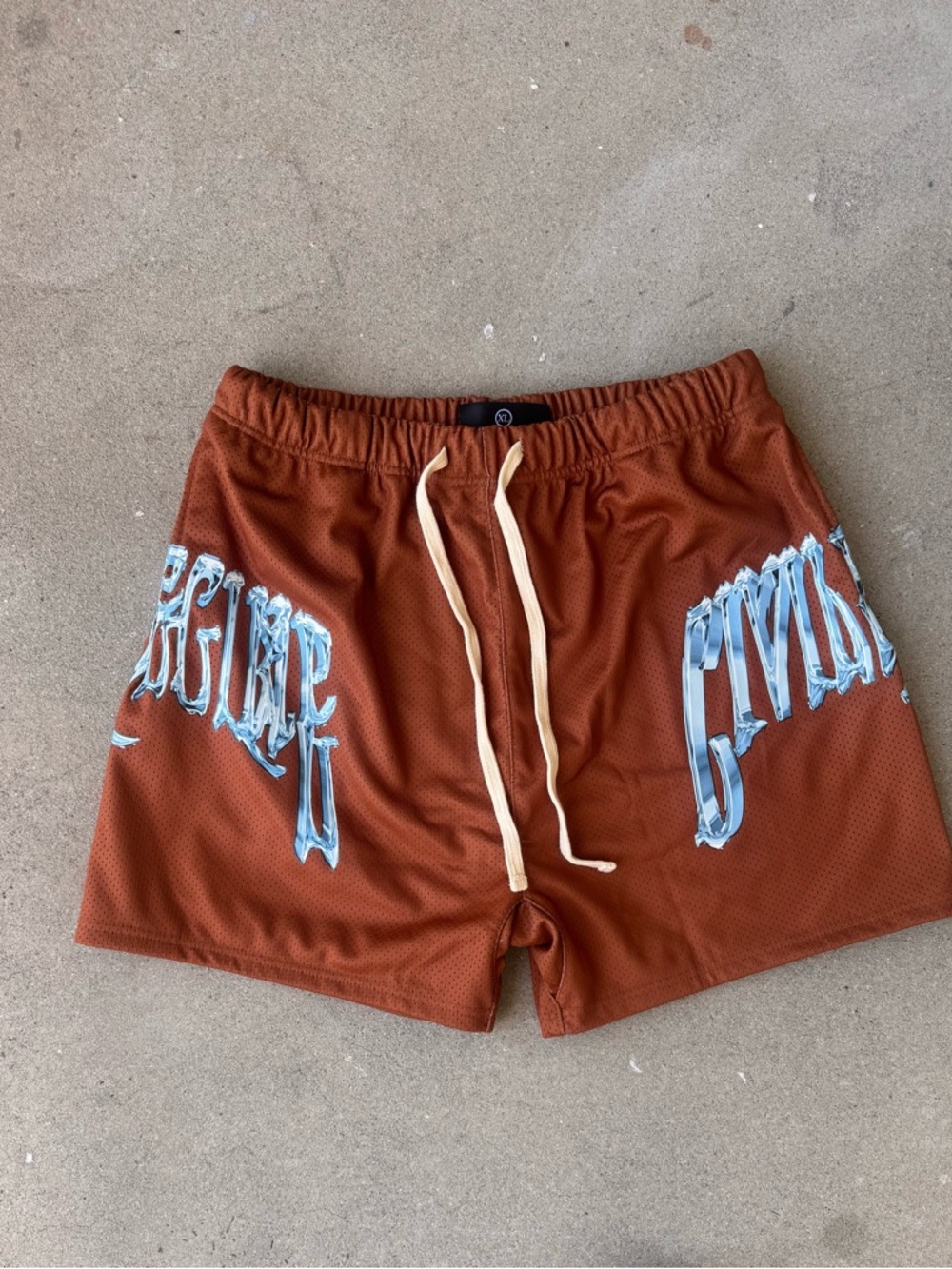 Men's Athletic Mesh Shorts in Rust with Contrast Drawcord